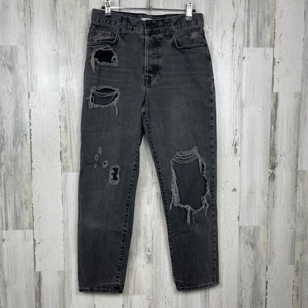 Forever 21‎ denim mom black 27 distressed trashed wrecked high rise grunge punk